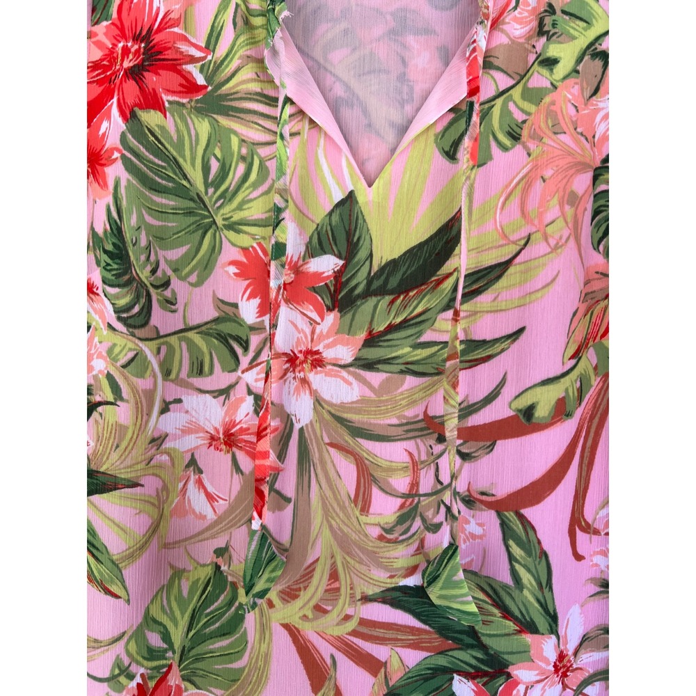 J. Jill Tropical Floral Pink Bell Sleeve V-Neck Tunic Blouse Size Small - Picture 2 of 7